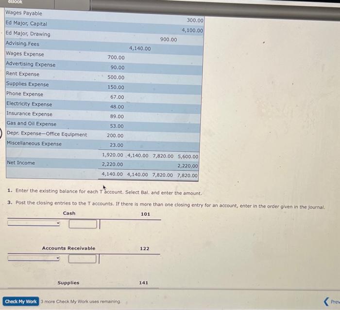 Closing Entries Net Income The Work Sheet For Major Chegg