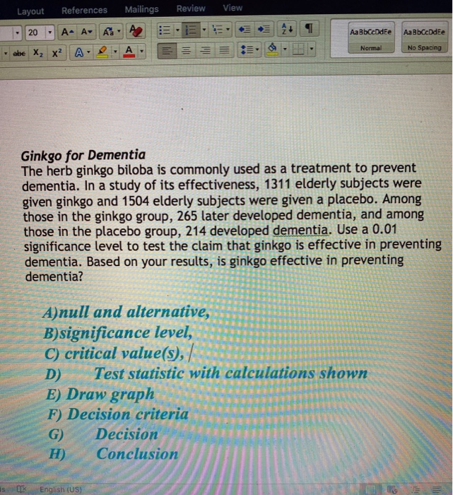 Solved Layout References Mailings Review View 20 A A A N Aa Chegg