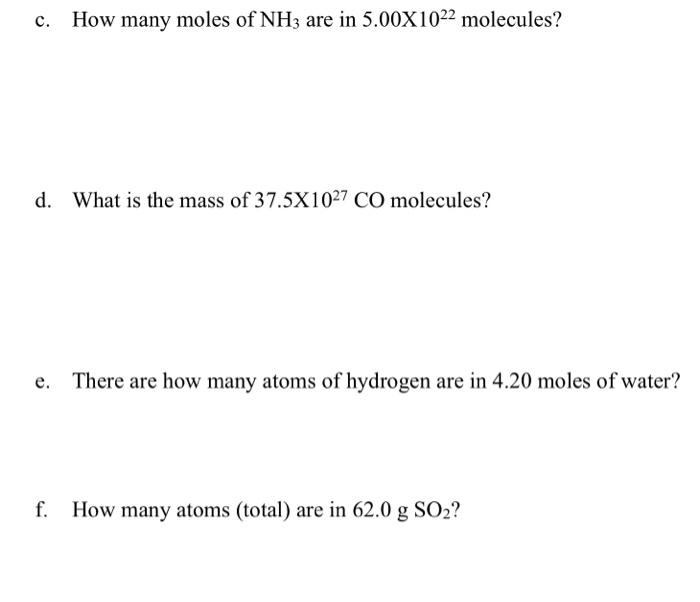 Solved How Many Moles Of NH3 Are In 5 00X1022 Molecules D Chegg