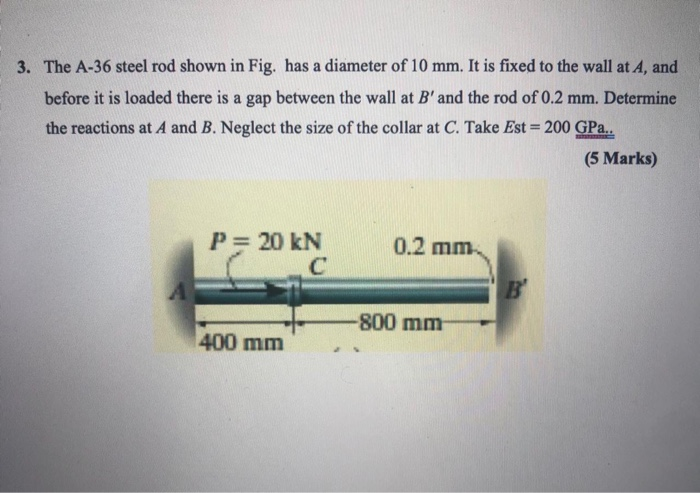 Solved 3 The A 36 Steel Rod Shown In Fig Has A Diameter Of Chegg