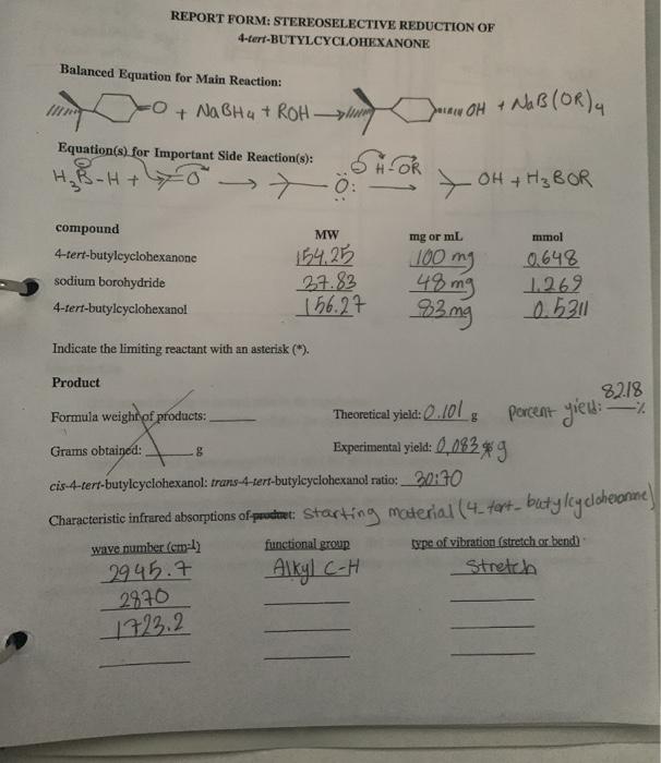 REPORT FORM STEREOSELECTIVE REDUCTION OF Chegg