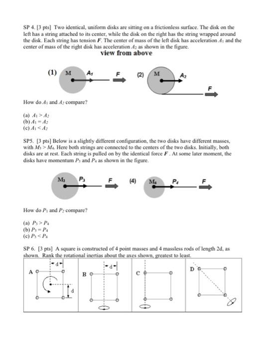 Solved Sp Pts Two Identical Uniform Disks Are Chegg