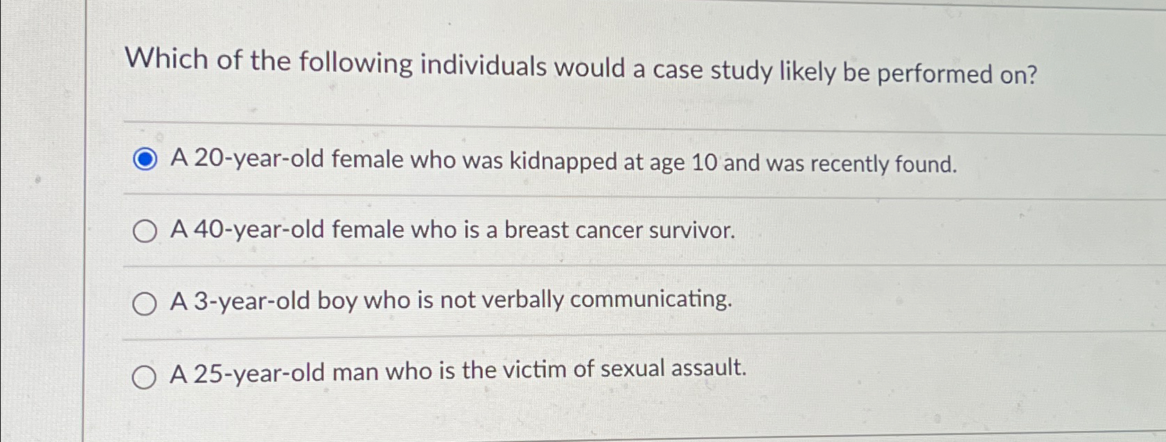 Solved Which Of The Following Individuals Would A Case Study Chegg