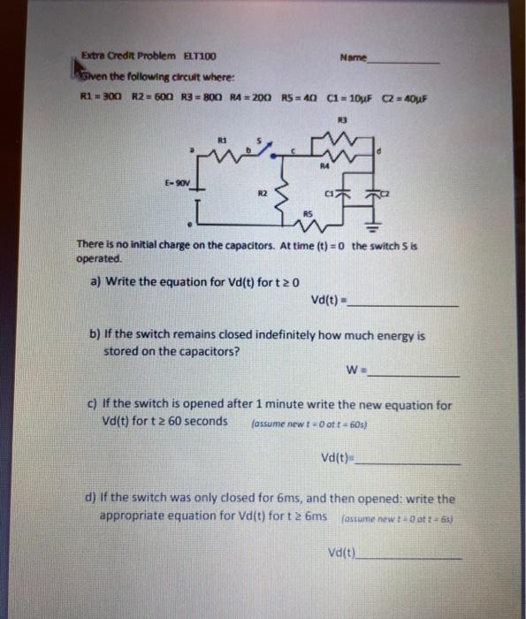 Solved Extra Credit Problem Elt Name Siven The Following Chegg