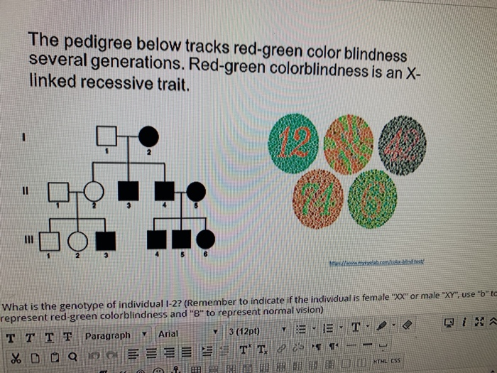 Solved The Pedigree Below Tracks Red Green Color Blindness Chegg