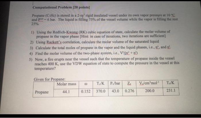 Solved Computational Problem 20 Points Propane CH Is Chegg