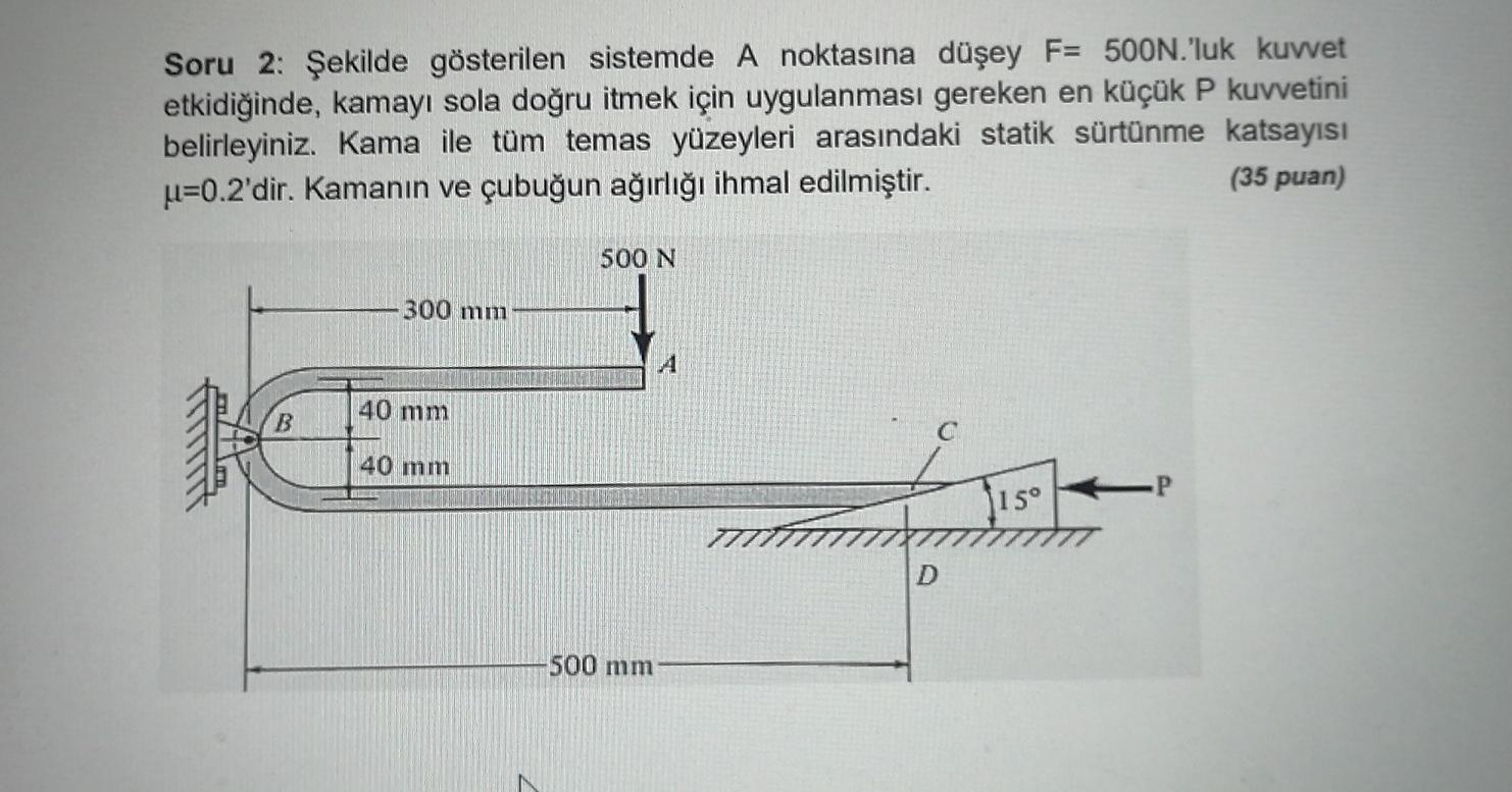 Solved Soru Ekilde G Sterilen Sistemde A Noktas Na D Ey Chegg