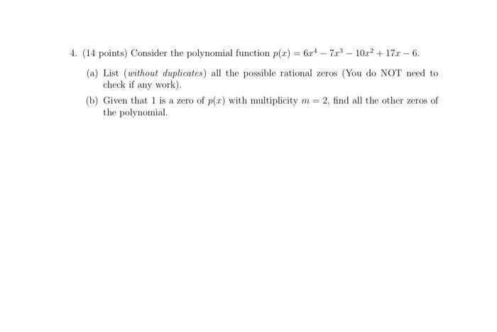 4 14 Points Consider The Polynomial Function Chegg