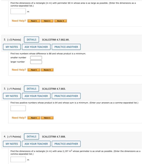 Solved Find The Dimensions Of A Rectangle In M With Chegg