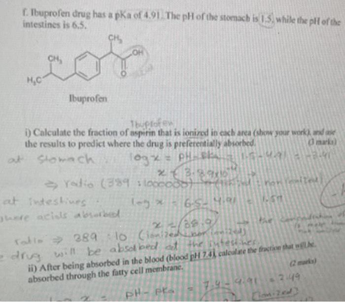 Solved F Ibuprofen Drug Has A Pka Of The Ph Of The Chegg