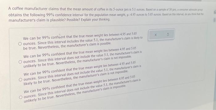 Solved Manufacturer S Claim Is Plausible Possible Explain Chegg