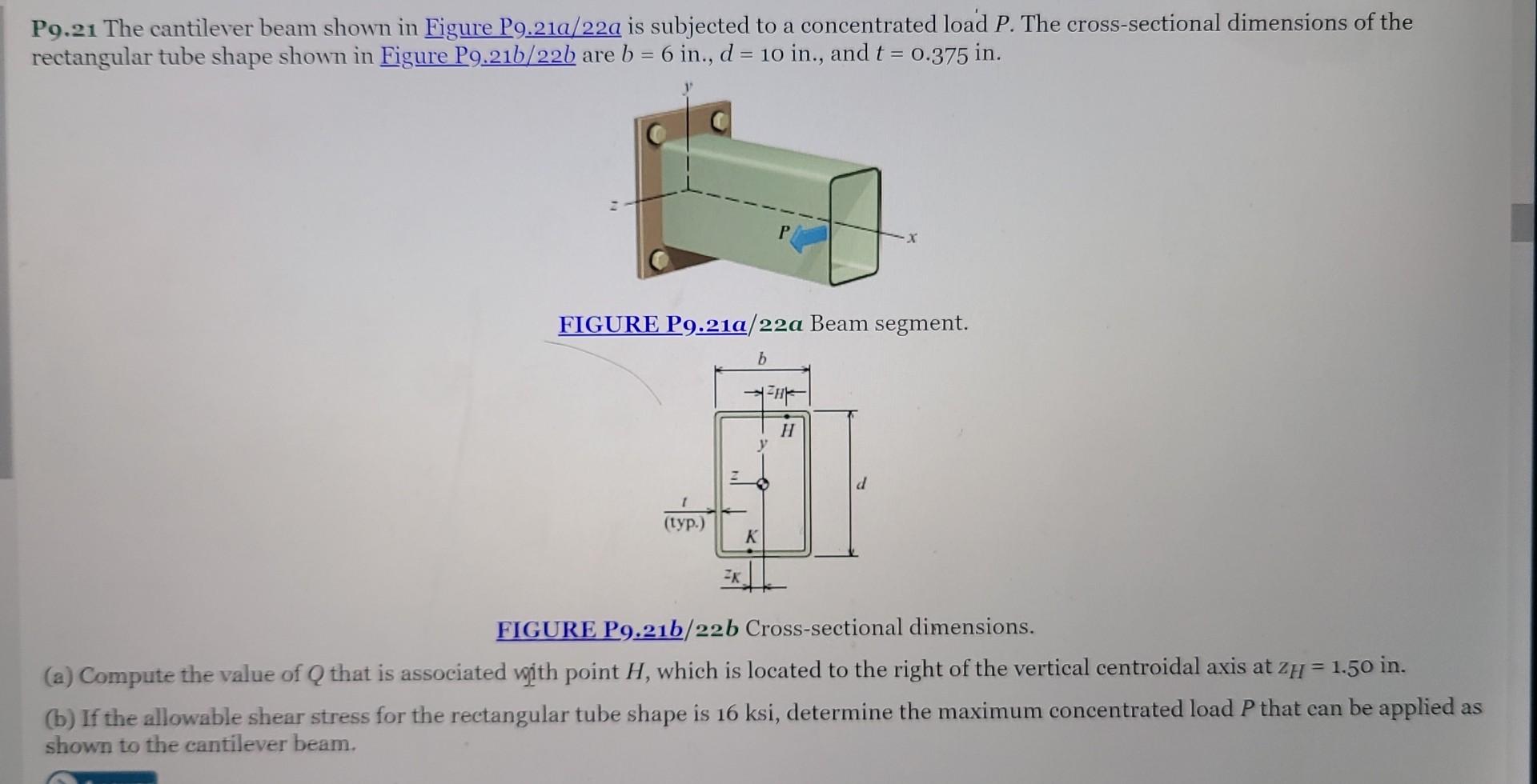 Solved P The Cantilever Beam Shown In Figure P A A Chegg
