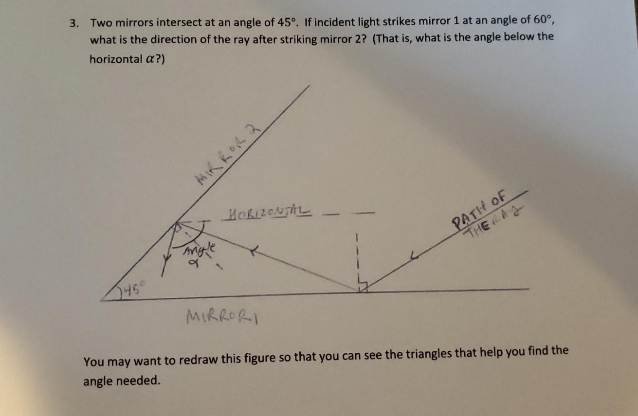 Solved 3 Two Mirrors Intersect At An Angle Of 45 If Chegg