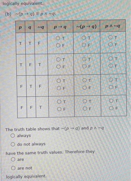 Solved Use Truth Tables To Verify The Following Logical Chegg