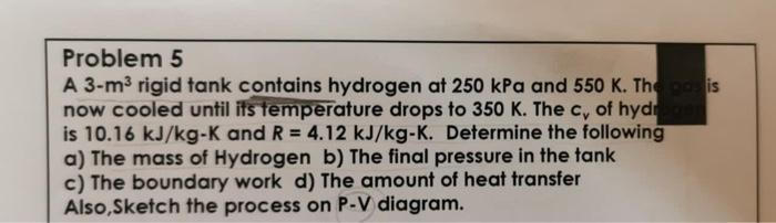 Solved Problem 5 A 3 mº rigid tank contains hydrogen at 250 Chegg