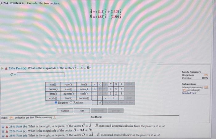 Solved Problem Consider The Two Vectors Part Chegg