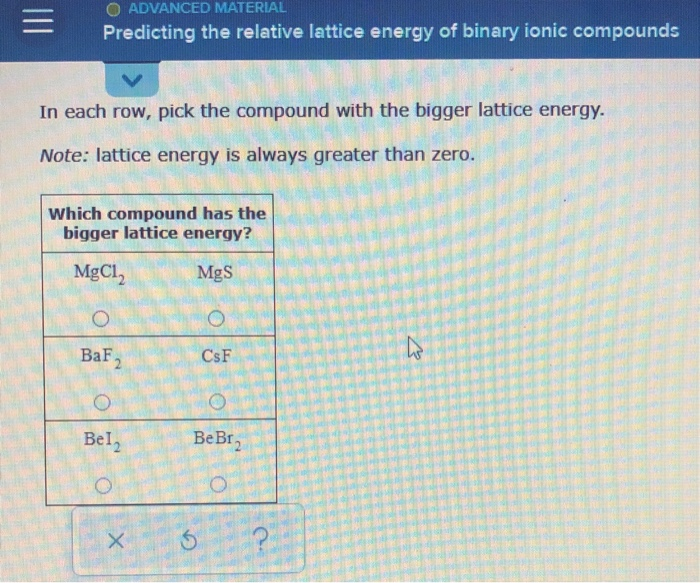 Solved O ADVANCED MATERIAL Predicting The Relative Lattice Chegg