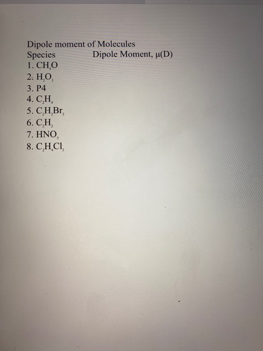 Solved Dipole Moment Of Molecules Species Dipole Moment Chegg