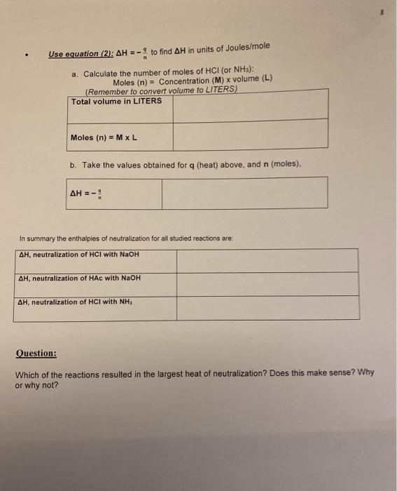 Solved CHE 169 LC Exp 2 ENTHALPY OF NEUTRALIZATION Chegg