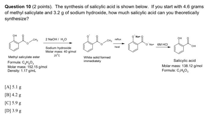 Solved Question Points The Synthesis Of Salicylic Chegg