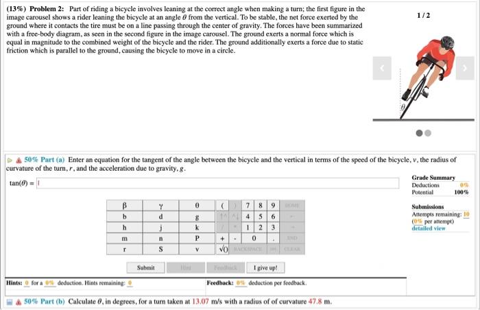 Solved Problem Part Of Riding A Bicycle Involves Chegg