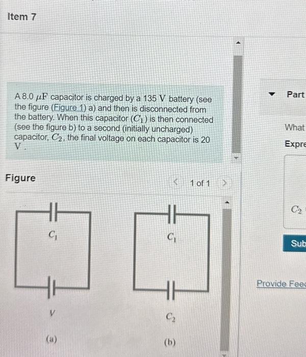 Solved A 8 0 μF capacitor is charged by a 135 V battery see Chegg