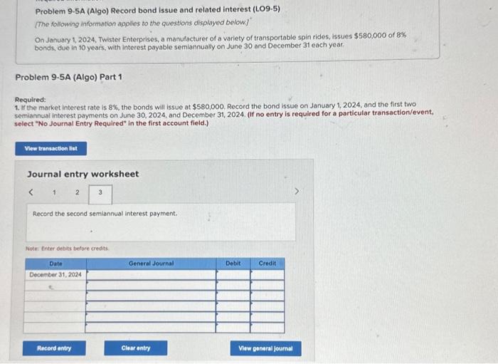 Solved Problem A Algo Record Bond Issue And Related Chegg