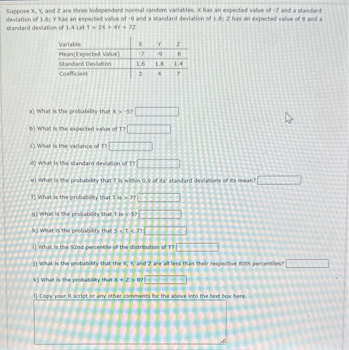 Solved Suppose X Y And Z Are Three Independent Normal Chegg