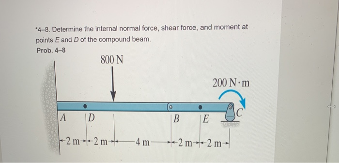 Solved 4 8 Determine The Internal Normal Force Shear Chegg