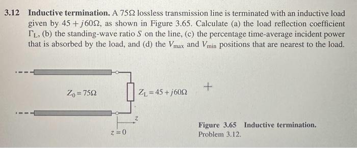 Solved 12 Inductive termination A 75Ω lossless transmission Chegg