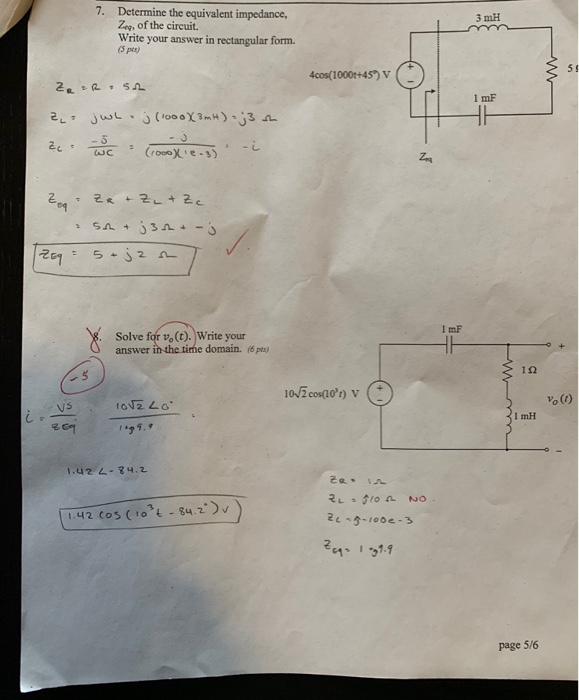 Solved 7 3 MH Determine The Equivalent Impedance Zeq Of Chegg