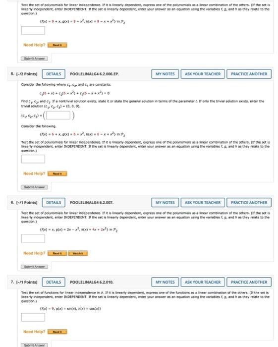 Solved Test The Set Of Polynomials For Linear Independence Chegg