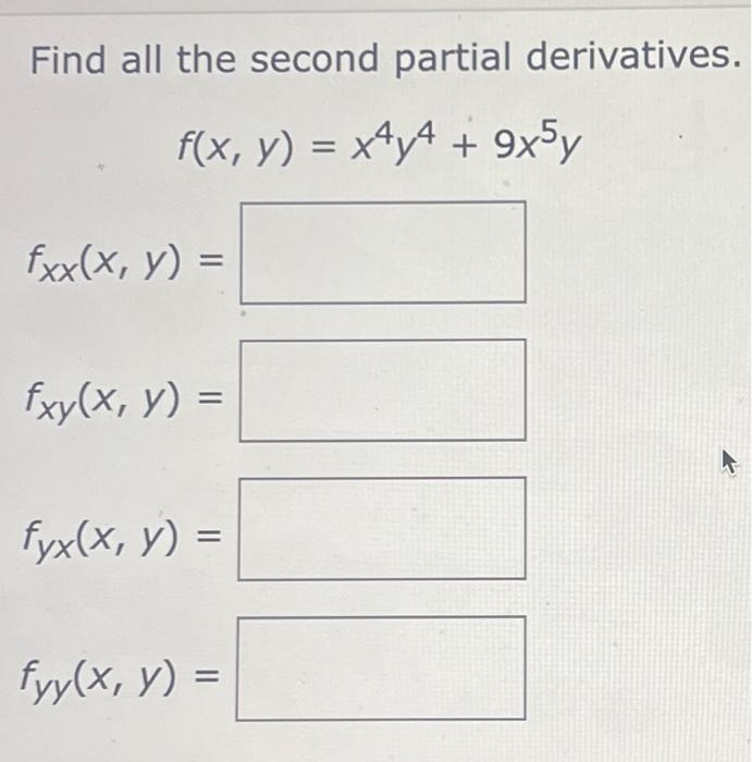 Solved Find All The Second Partial Derivatives Chegg