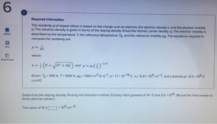 Solved Required Information The Resistivity P Of Doped Chegg