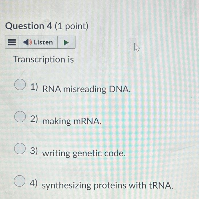 Solved Question 4 1 point E Listen Transcription is о 1 Chegg