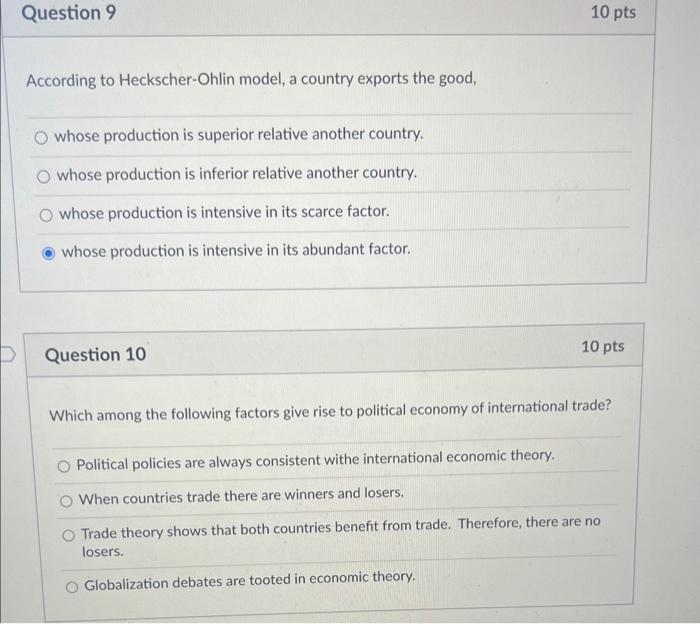 Solved According To Heckscher Ohlin Model A Country Exports Chegg