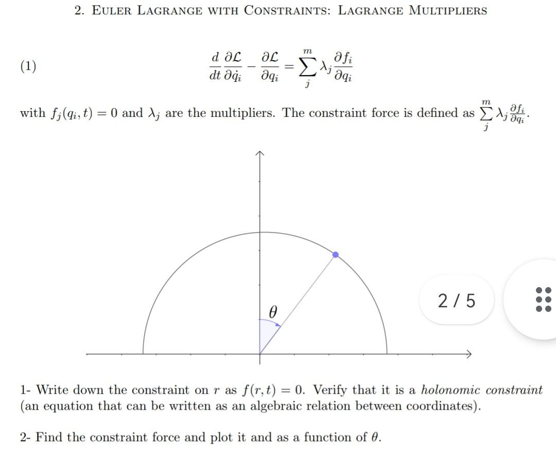 Solved Euler Lagrange With Constraints Lagrange Chegg