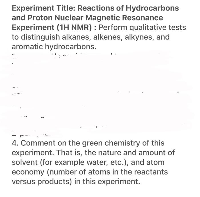 Solved Experiment Title Reactions Of Hydrocarbons And Chegg