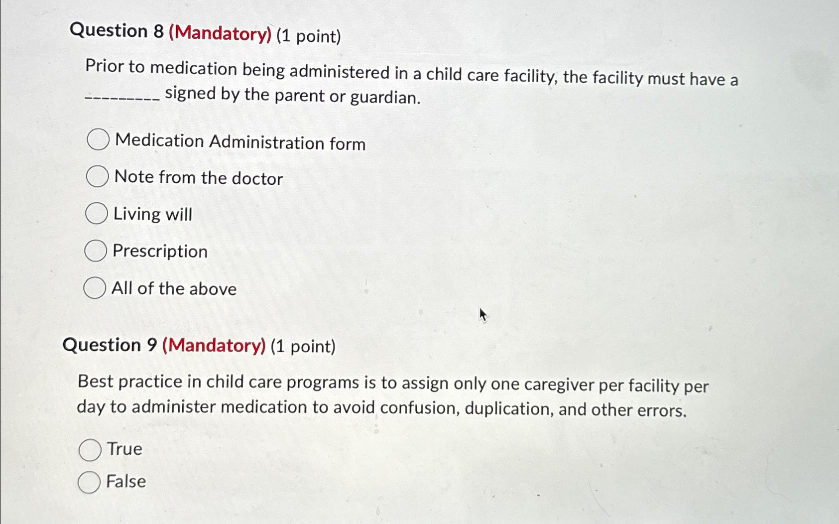 Solved Question 8 Mandatory 1 Point Prior To Medication Chegg