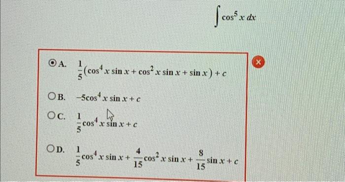 Solved Qa Ob Cos X Sin X C Oc Cos Cos X Sinx C Chegg