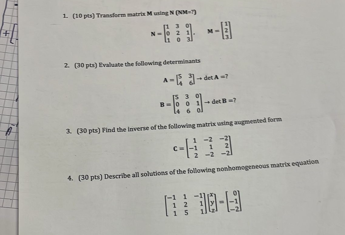 Solved 10 Pts Transform Matrix M Using Chegg