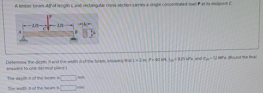 Solved A Timber Beam Ab Of Length Land Rectangular Cross Chegg