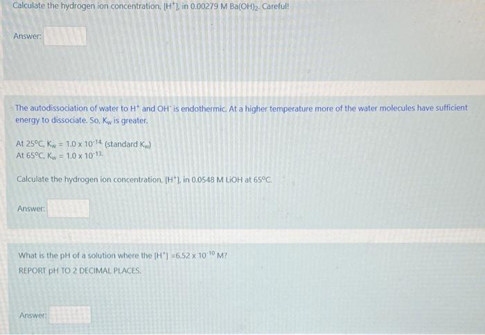 Solved Calculate The Hydrogen Ion Concentration H In Chegg