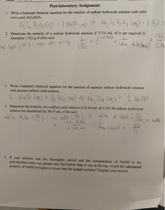 Solved Post Laboratory Assignment 1 Write A Balanced Chegg