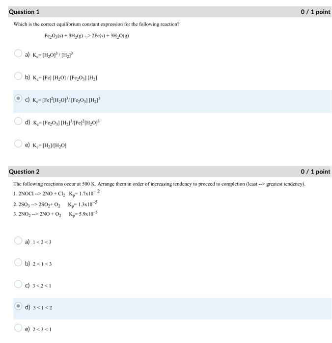 Solved Which Is The Correct Equilibrium Constant Expression Chegg