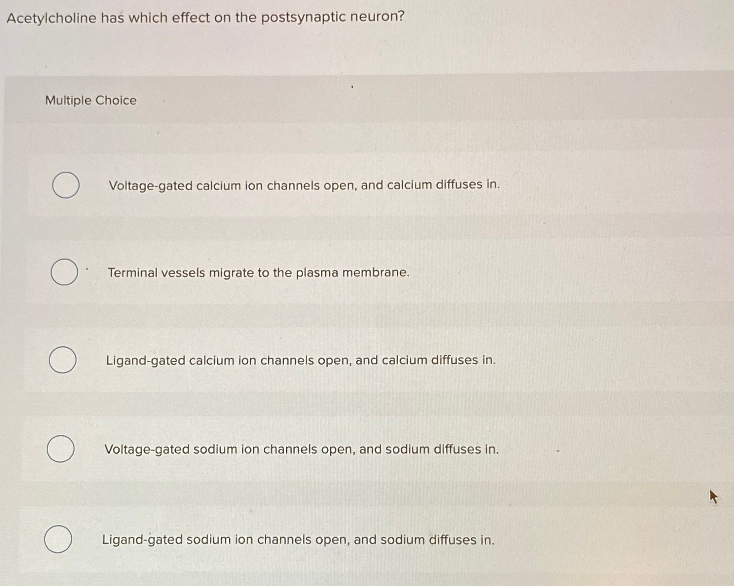 Solved Acetylcholine Has Which Effect On The Postsynaptic Chegg