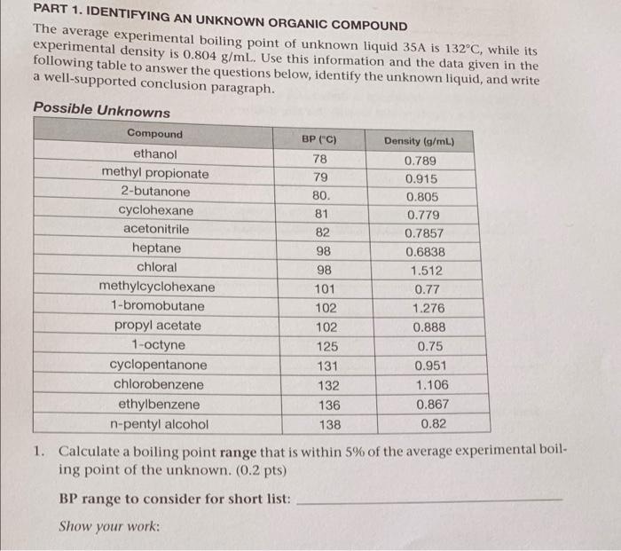 Solved PART 1 IDENTIFYING AN UNKNOWN ORGANIC COMPOUND The Chegg