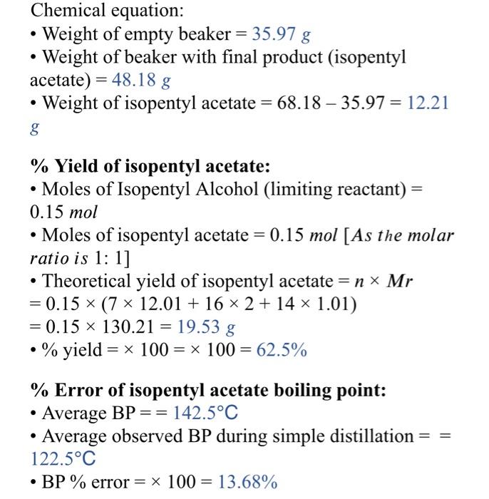 Solved D To Produce Isopentyl Acetate Acid Ourpose Of Adding Chegg