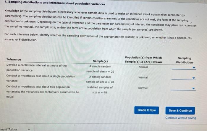 Solved 1 Sampling Distributions And Inferences About Chegg