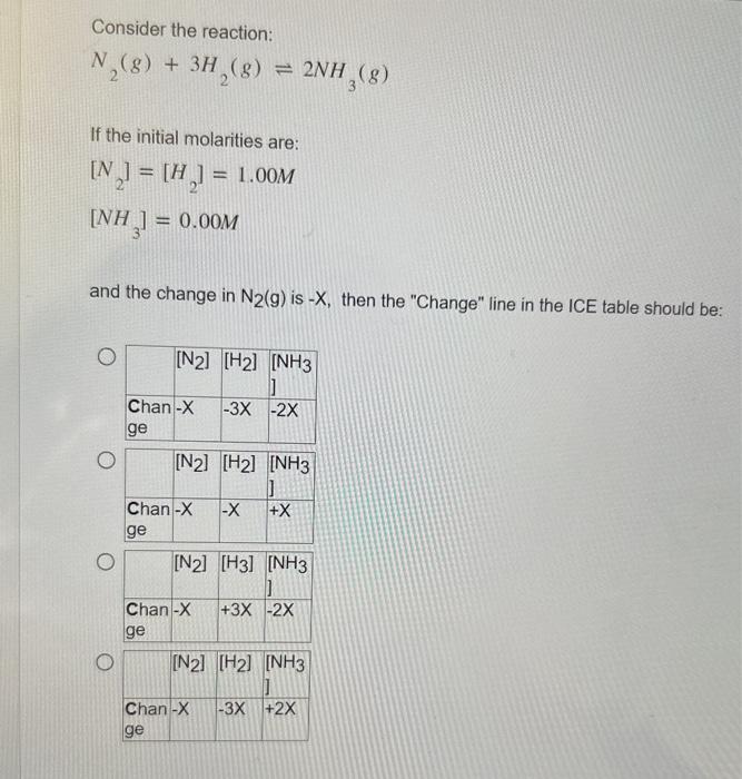 Solved Consider The Reaction N G H G Nh G If The Chegg